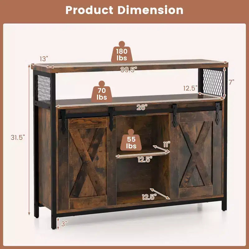Credenza Industriale con Ampio Piano d'Appoggio e Ripiani Regolabili