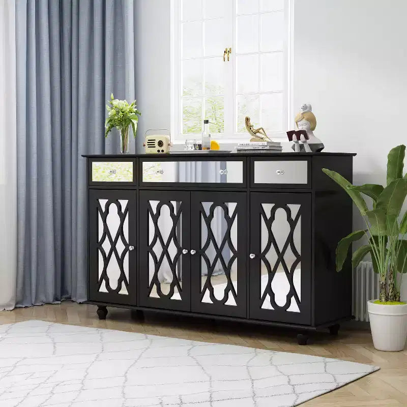 Credenza a 3 cassetti da 140 cm con mobile a specchio