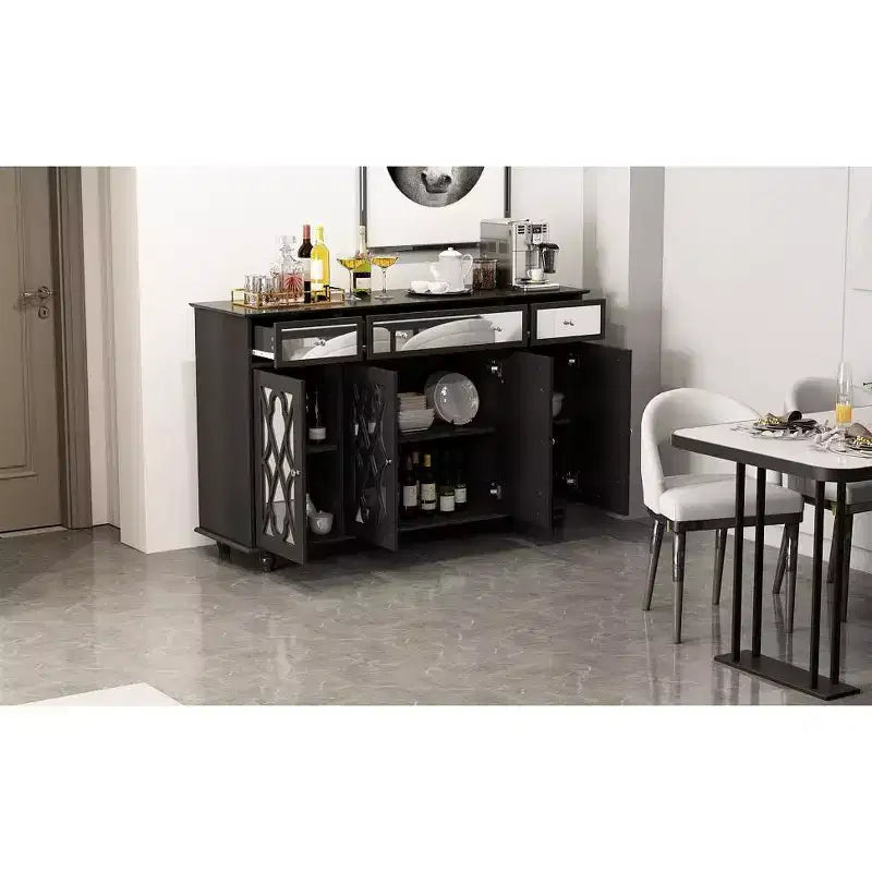 Credenza a 3 cassetti da 140 cm con mobile a specchio