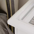 Cassettiera bianca da trucco, elegante, con specchio illuminato a LED, in vetro, con cassetti