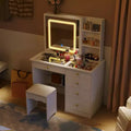 Cassettiera bianca da trucco, elegante, con specchio illuminato a LED, in vetro, con cassetti