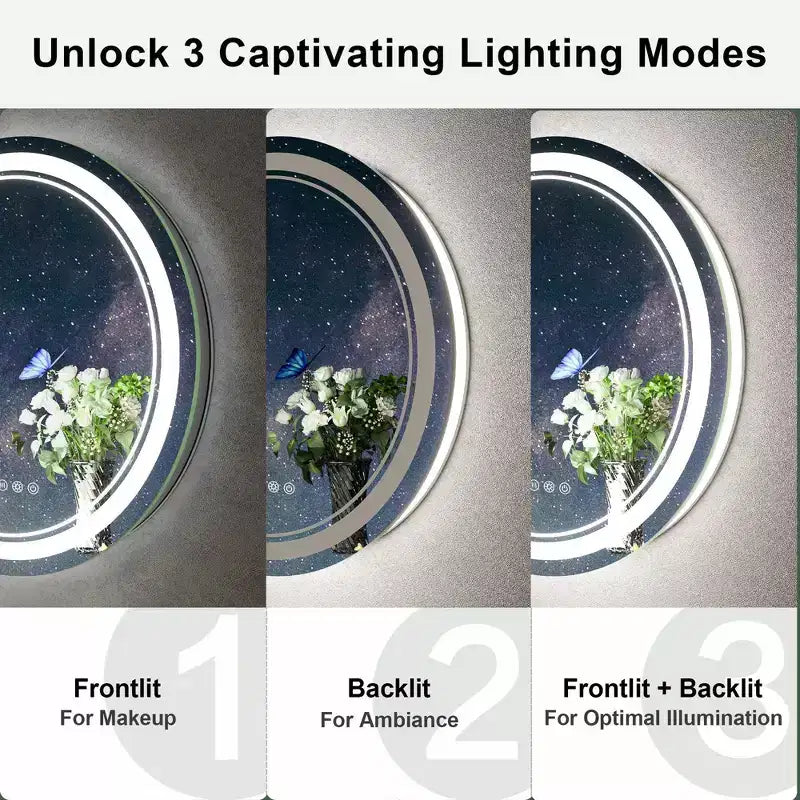 Specchio da parete rotondo a LED per bagno, dimmerabile a 3 temperature di colore