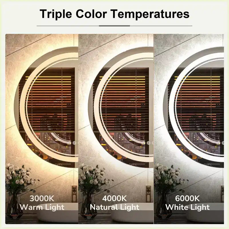 Specchio da parete rotondo a LED per bagno, dimmerabile a 3 temperature di colore