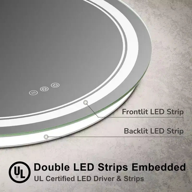 Specchio da parete rotondo a LED per bagno, dimmerabile a 3 temperature di colore