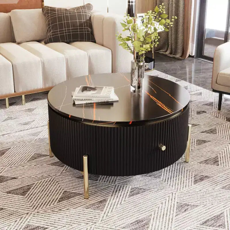 31,5 Tavolino da Caffè Rotondo Moderno, Tavolino d'Appoggio con Piano Effetto Marmo, Tavolino Centrale per Divano per Soggiorno Appartamento Ufficio Balcone