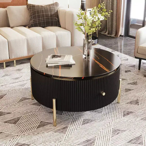 31,5 Tavolino da Caffè Rotondo Moderno, Tavolino d'Appoggio con Piano Effetto Marmo, Tavolino Centrale per Divano per Soggiorno Appartamento Ufficio Balcone