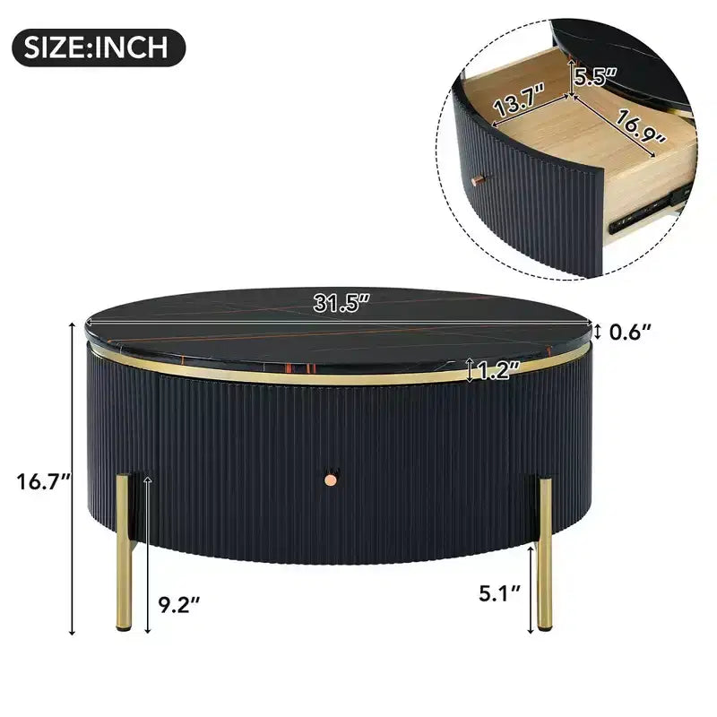 31,5 Tavolino da Caffè Rotondo Moderno, Tavolino d'Appoggio con Piano Effetto Marmo, Tavolino Centrale per Divano per Soggiorno Appartamento Ufficio Balcone