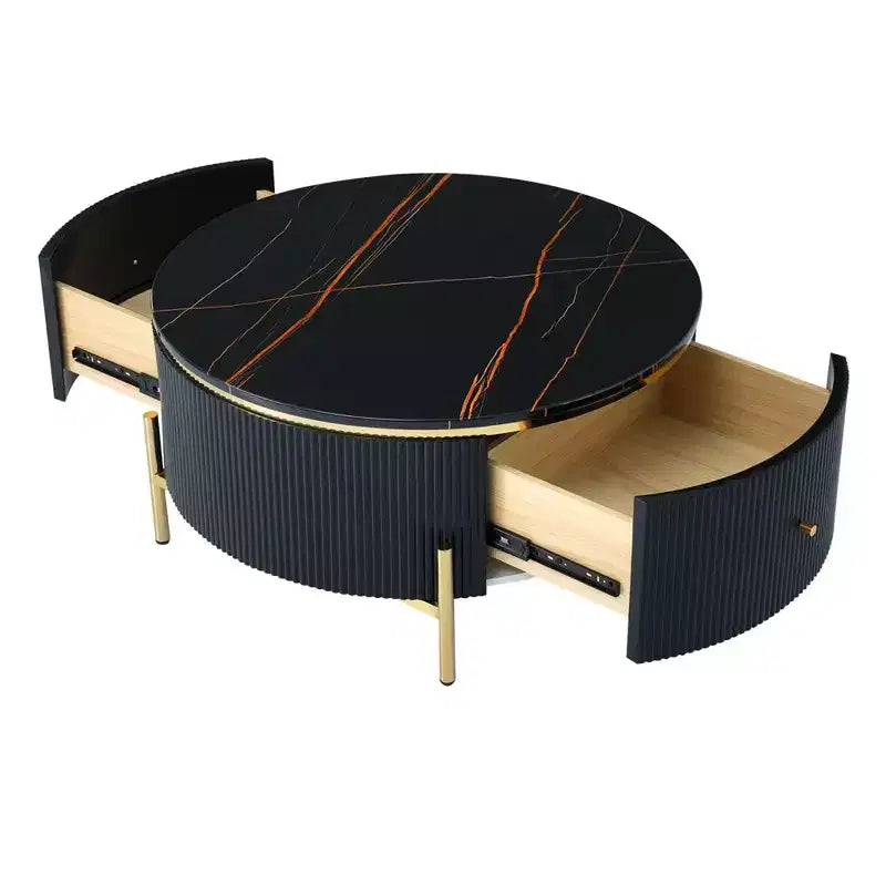31,5 Tavolino da Caffè Rotondo Moderno, Tavolino d'Appoggio con Piano Effetto Marmo, Tavolino Centrale per Divano per Soggiorno Appartamento Ufficio Balcone