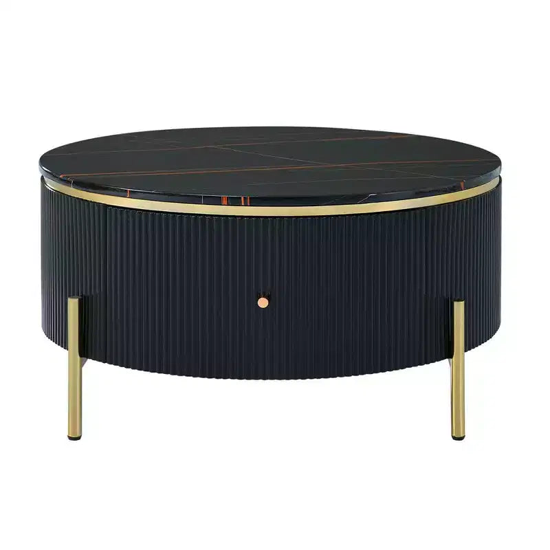 31,5 Tavolino da Caffè Rotondo Moderno, Tavolino d'Appoggio con Piano Effetto Marmo, Tavolino Centrale per Divano per Soggiorno Appartamento Ufficio Balcone