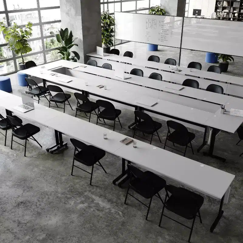 Tavolo da formazione ribaltabile, impilabile, per uso commerciale e intensivo, con gambe a T, pannello frontale, piano del tavolo e telaio