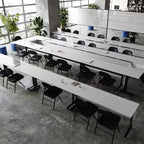 Tavolo da formazione ribaltabile, impilabile, per uso commerciale e intensivo, con gambe a T, pannello frontale, piano del tavolo e telaio