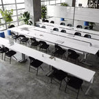 Tavolo da formazione ribaltabile, impilabile, per uso commerciale e intensivo, con gambe a T, pannello frontale, piano del tavolo e telaio