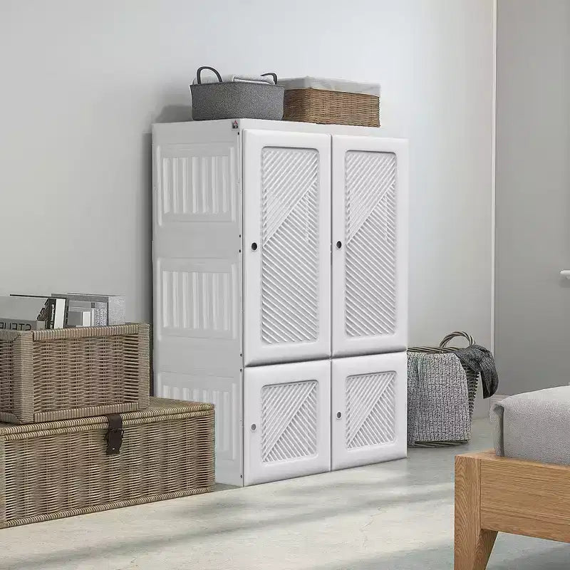 Armadio portatile, guardaroba pieghevole con scomparto a cubo, ante magnetiche, facile montaggio, bianco