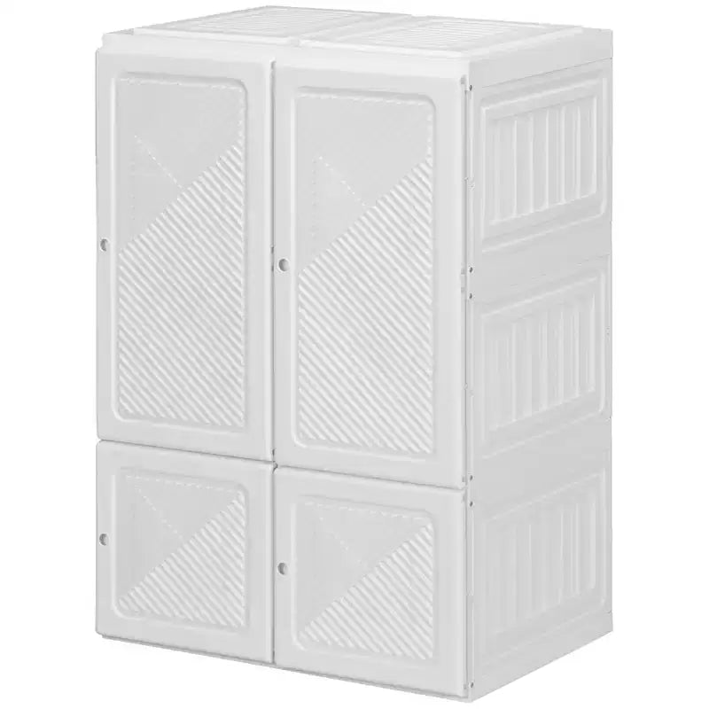 Armadio portatile, guardaroba pieghevole con scomparto a cubo, ante magnetiche, facile montaggio, bianco