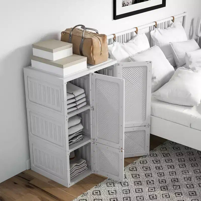 Armadio portatile, guardaroba pieghevole con scomparto a cubo, ante magnetiche, facile montaggio, bianco