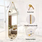 Specchio ovale 16x48 a figura intera da parete decorativo per bagno o ingresso, nero/oro