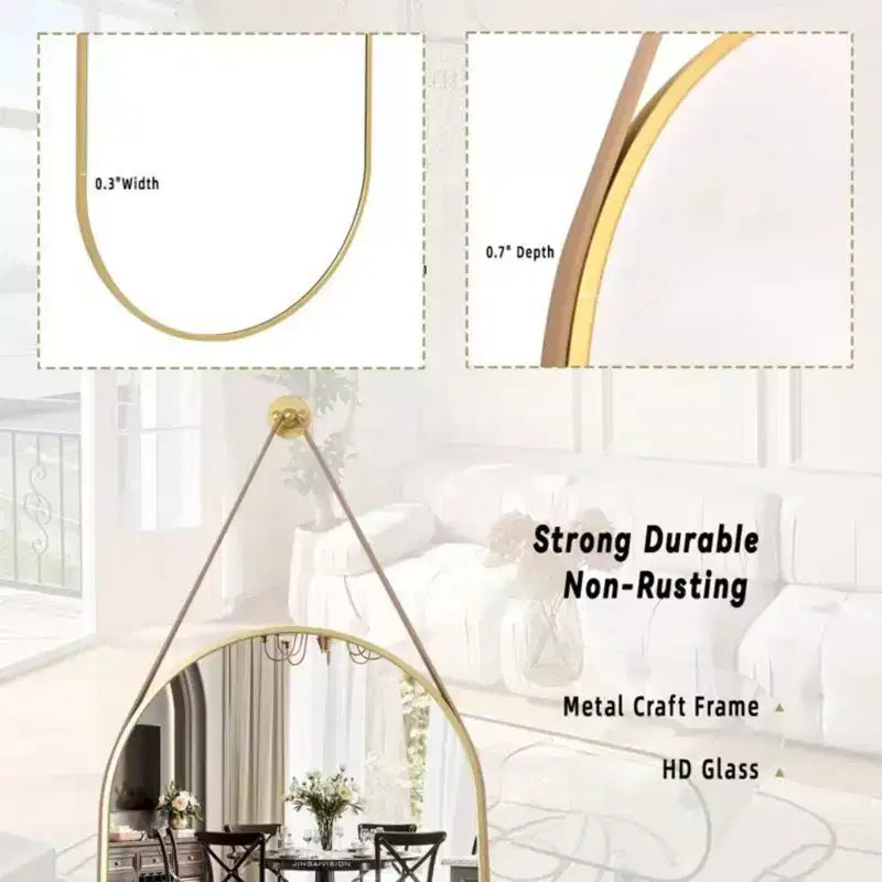 Specchio ovale 16x48 a figura intera da parete decorativo per bagno o ingresso, nero/oro
