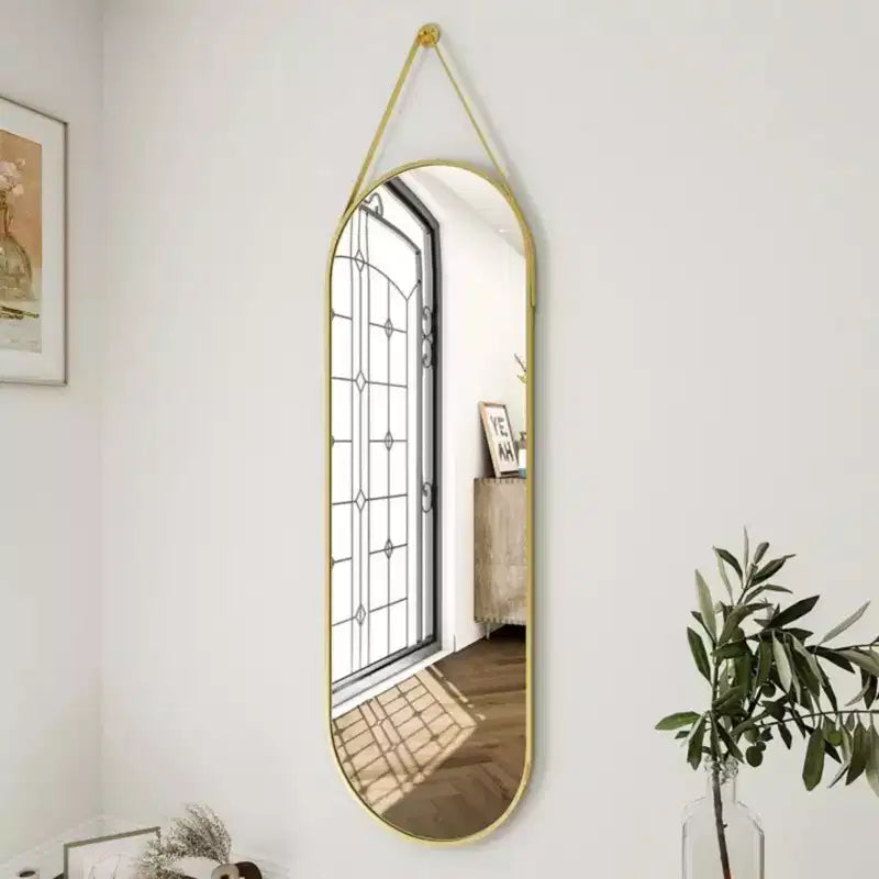 Specchio ovale 16x48 a figura intera da parete decorativo per bagno o ingresso, nero/oro