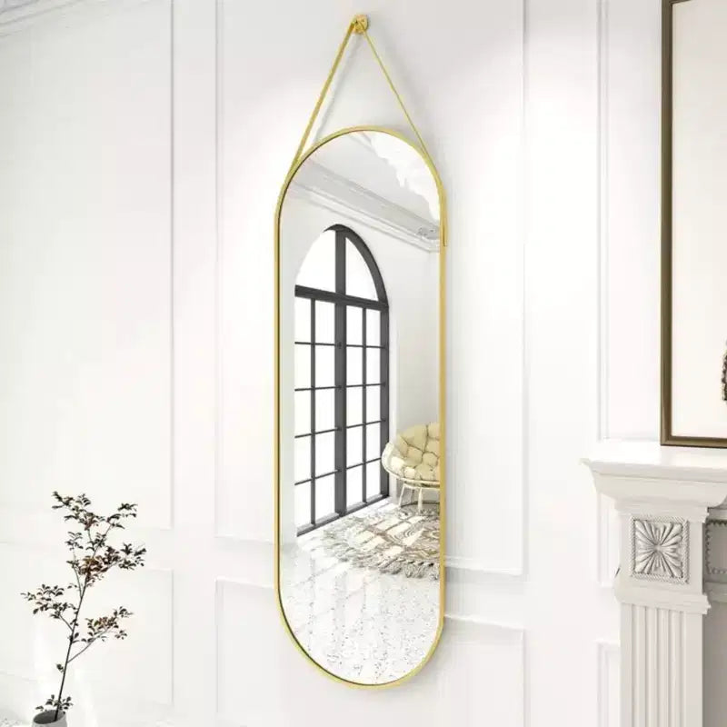 Specchio ovale 16x48 a figura intera da parete decorativo per bagno o ingresso, nero/oro