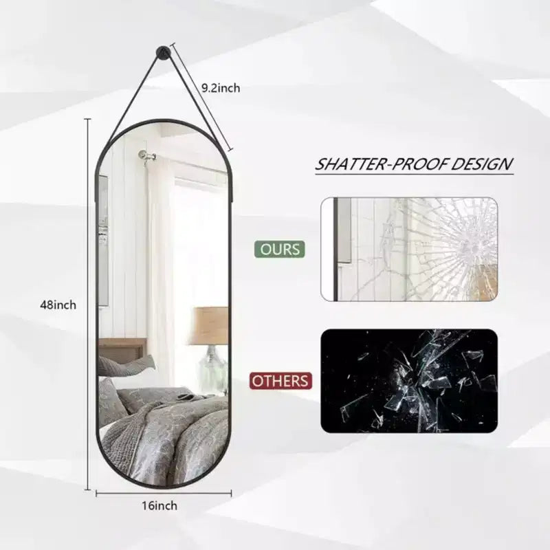 Specchio ovale 16x48 a figura intera da parete decorativo per bagno o ingresso, nero/oro