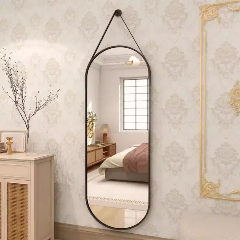 Specchio ovale 16x48 a figura intera da parete decorativo per bagno o ingresso, nero/oro