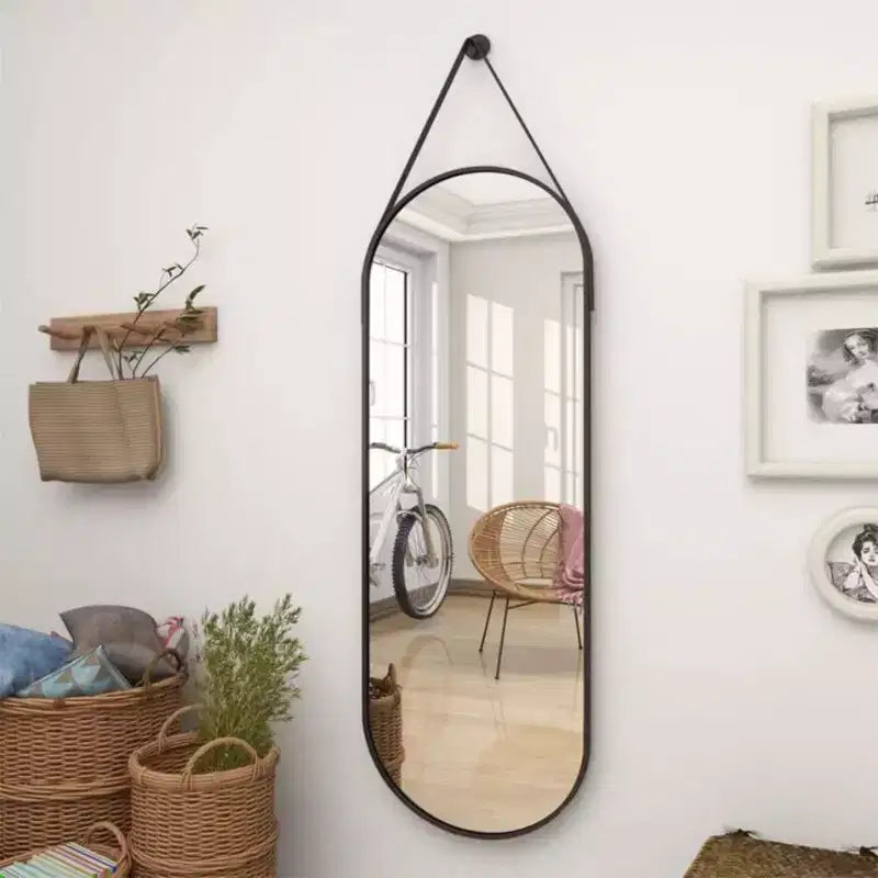 Specchio ovale 16x48 a figura intera da parete decorativo per bagno o ingresso, nero/oro