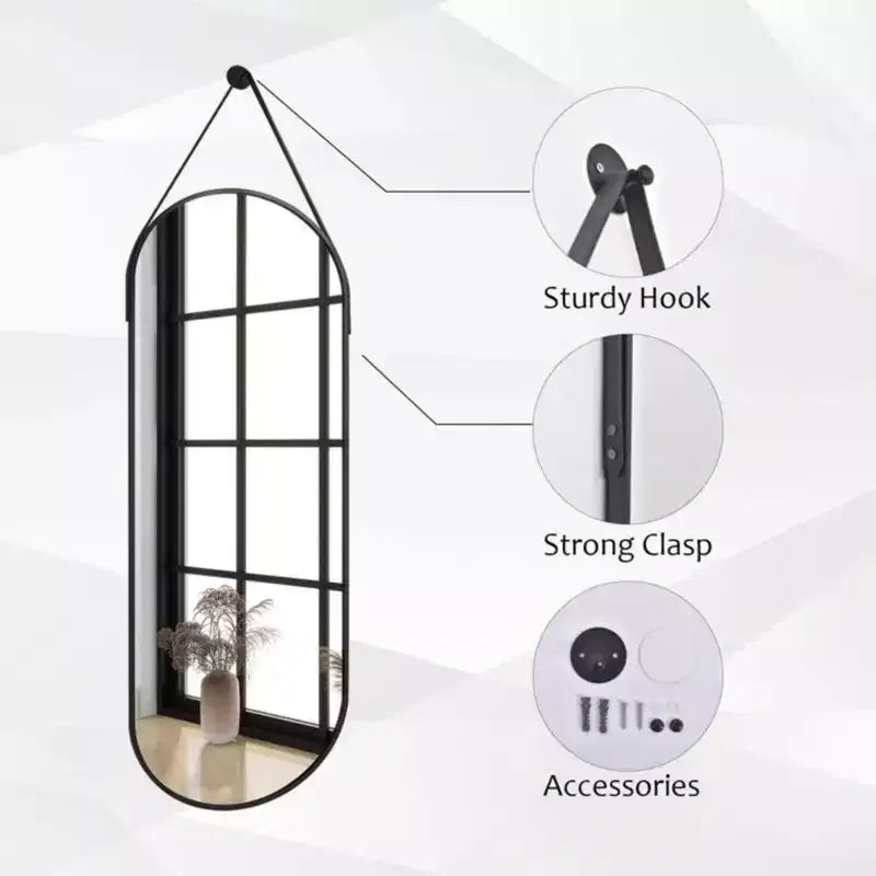 Specchio ovale 16x48 a figura intera da parete decorativo per bagno o ingresso, nero/oro