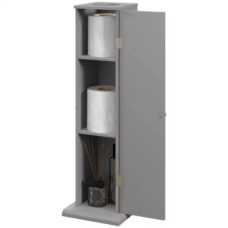 Mobiletto Portacarta Igienica, Armadietto Angolare Salvaspazio per Bagno con Ante e Ripiani, Mobile Contenitore Stretto per Carta e Shampoo