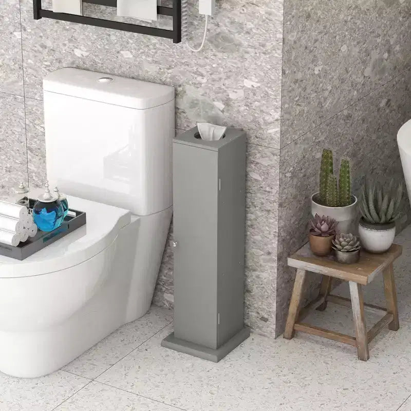 Mobiletto Portacarta Igienica, Armadietto Angolare Salvaspazio per Bagno con Ante e Ripiani, Mobile Contenitore Stretto per Carta e Shampoo