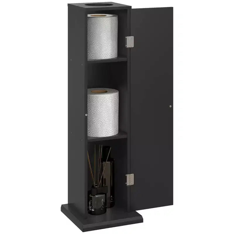 Mobiletto Portacarta Igienica, Armadietto Angolare Salvaspazio per Bagno con Ante e Ripiani, Mobile Contenitore Stretto per Carta e Shampoo