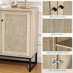 Madia Credenza Contenitore con Ante in Rattan, Tavolo d'Appoggio per Ingresso, Credenza da Cucina, Tavolo Consolle, Mobile Contenitore Boho, Naturale