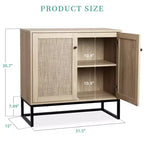Madia Credenza Contenitore con Ante in Rattan, Tavolo d'Appoggio per Ingresso, Credenza da Cucina, Tavolo Consolle, Mobile Contenitore Boho, Naturale