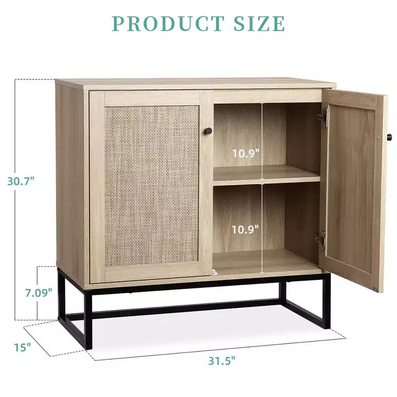 Madia Credenza Contenitore con Ante in Rattan, Tavolo d'Appoggio per Ingresso, Credenza da Cucina, Tavolo Consolle, Mobile Contenitore Boho, Naturale