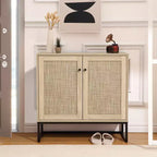 Madia Credenza Contenitore con Ante in Rattan, Tavolo d'Appoggio per Ingresso, Credenza da Cucina, Tavolo Consolle, Mobile Contenitore Boho, Naturale