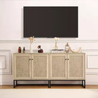 Madia Credenza Contenitore con Ante in Rattan, Tavolo d'Appoggio per Ingresso, Credenza da Cucina, Tavolo Consolle, Mobile Contenitore Boho, Naturale