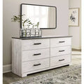 Comò a sei cassetti, bicolore Whitewash e Grigio Rustico, stile Modern Farmhouse
