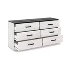 Comò a sei cassetti, bicolore Whitewash e Grigio Rustico, stile Modern Farmhouse