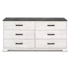 Comò a sei cassetti, bicolore Whitewash e Grigio Rustico, stile Modern Farmhouse