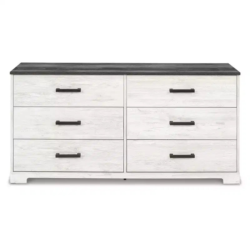 Comò a sei cassetti, bicolore Whitewash e Grigio Rustico, stile Modern Farmhouse