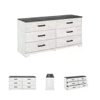 Comò a sei cassetti, bicolore Whitewash e Grigio Rustico, stile Modern Farmhouse