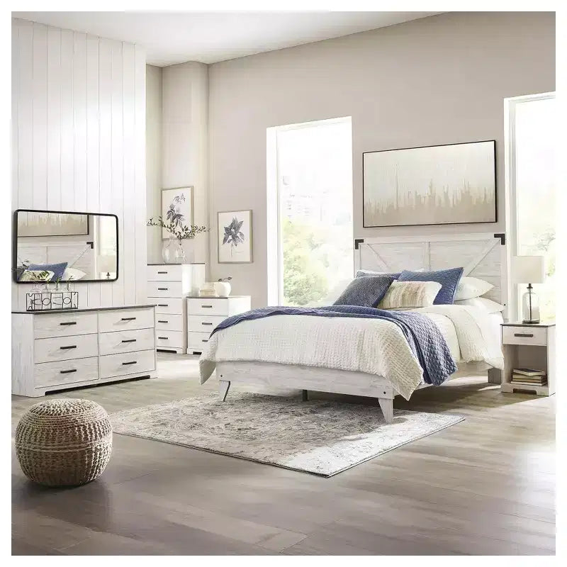 Comò a sei cassetti, bicolore Whitewash e Grigio Rustico, stile Modern Farmhouse