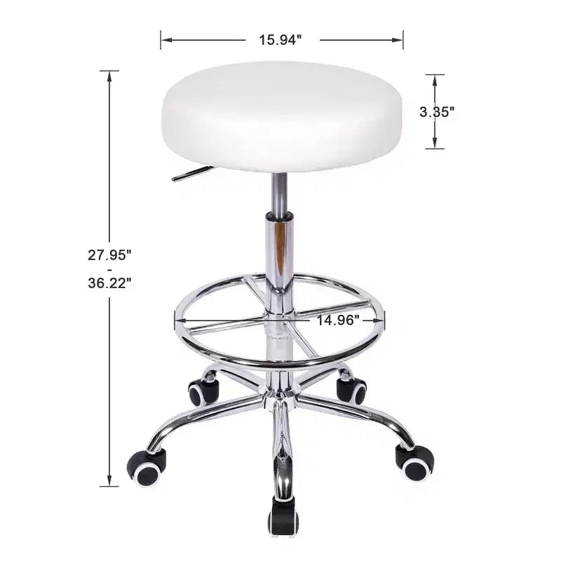 Sgabello rotondo con ruote, facile da montare, in pelle PU, regolabile in altezza, sedia girevole da disegno