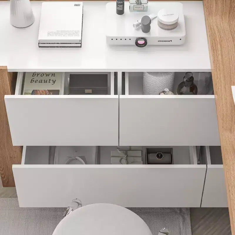 Tavolo da trucco Vanity Girevole Marrone e Bianco con Cassetti Contenitori