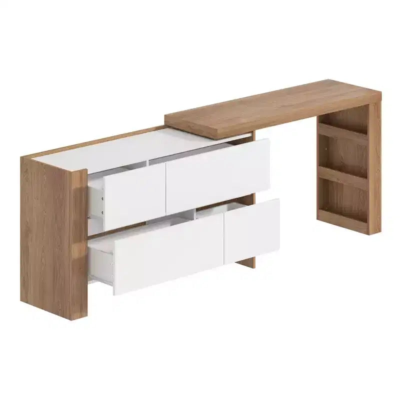 Tavolo da trucco Vanity Girevole Marrone e Bianco con Cassetti Contenitori