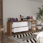Tavolo da trucco Vanity Girevole Marrone e Bianco con Cassetti Contenitori