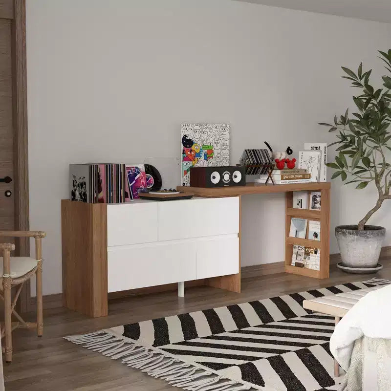 Tavolo da trucco Vanity Girevole Marrone e Bianco con Cassetti Contenitori