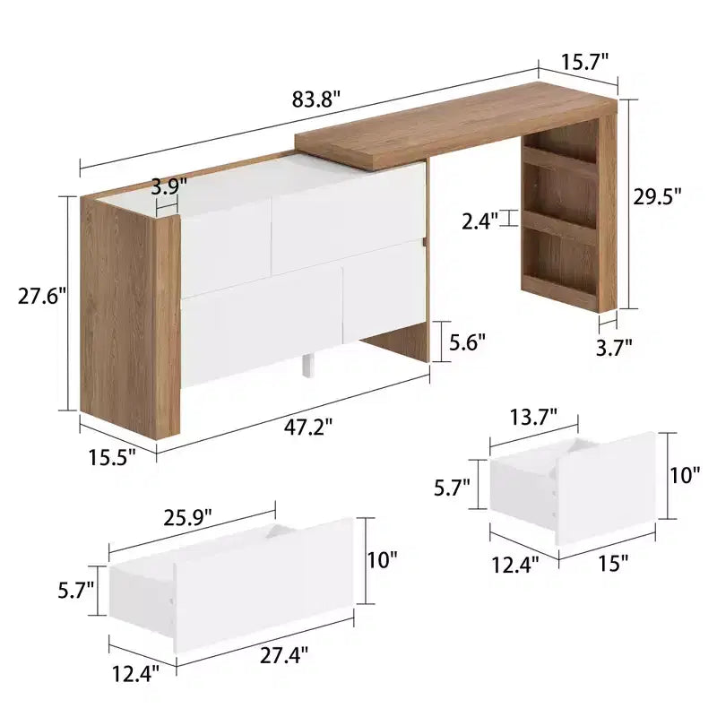 Tavolo da trucco Vanity Girevole Marrone e Bianco con Cassetti Contenitori