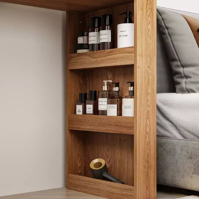 Tavolo da trucco Vanity Girevole Marrone e Bianco con Cassetti Contenitori