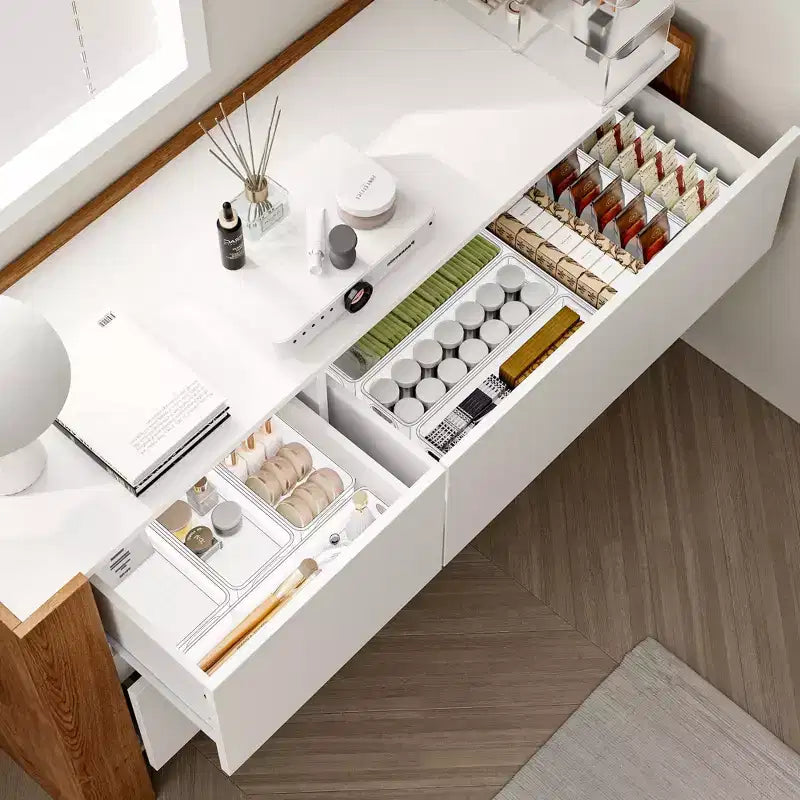 Tavolo da trucco Vanity Girevole Marrone e Bianco con Cassetti Contenitori