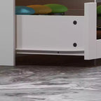 Isola da cucina bianca a 8 cassetti con ripiani e piano in vetro